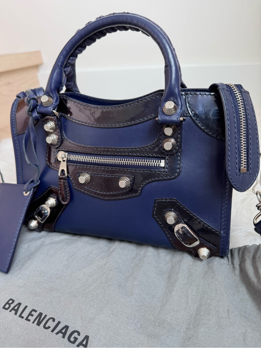 Vintage Balenciaga Navy Blue Mini City bag - Leather Top Handle Crossbody - Picture 3 of 16